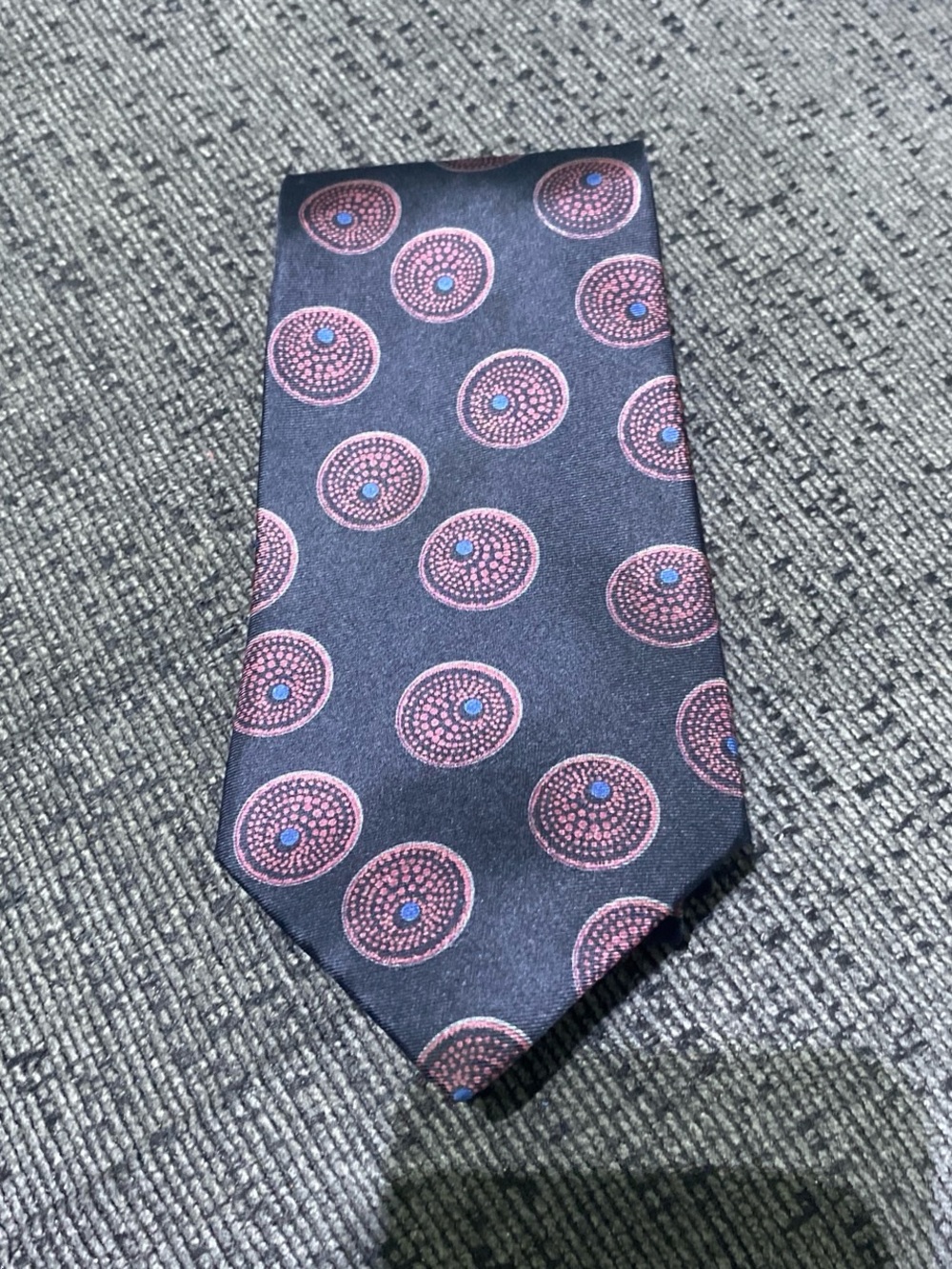 Ermenegildo Zegna Navy Tie with Pink Medallions and Small Blue Centers